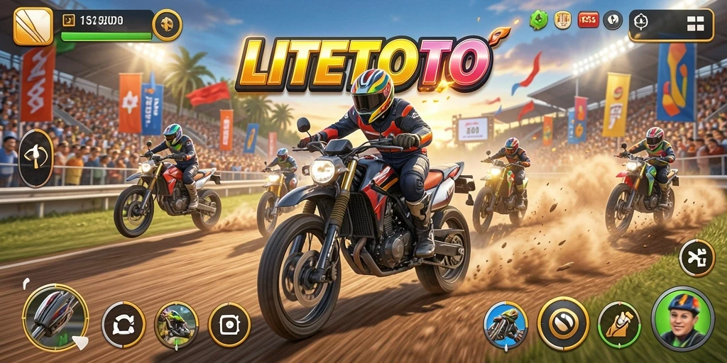Screenshot gameplay LITETOTO menampilkan balapan mendebarkan.