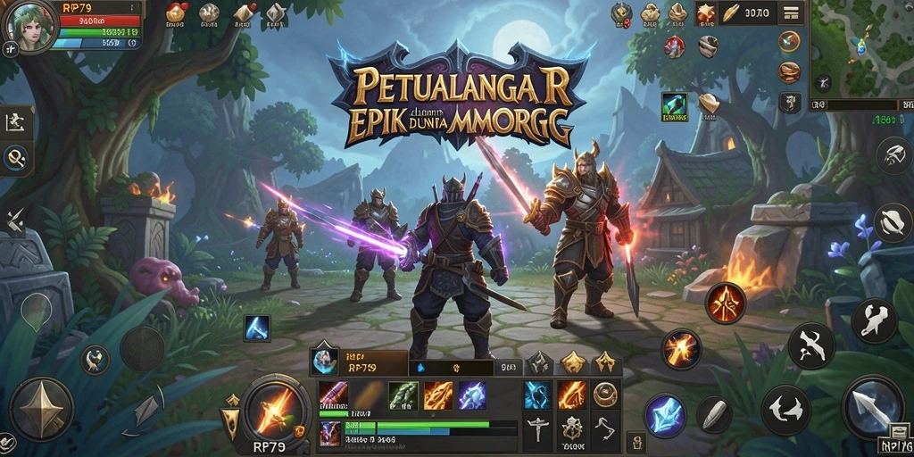 Menampilkan petualangan seru dalam dunia MMORPG RP79 dengan karakter yang beragam.