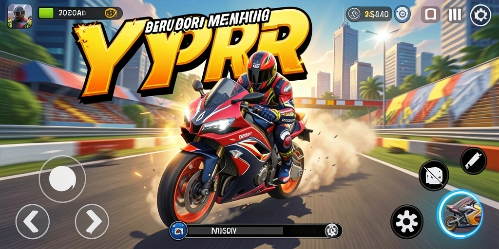 Gameplay balapan motor seru di YYRR dengan trek yang menantang.